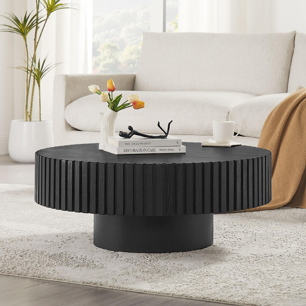 Black Round Coffee Table with Base L352