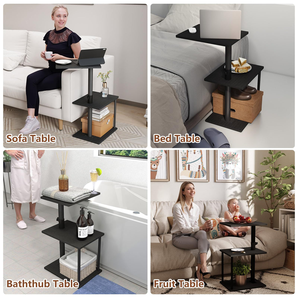 Swivel Side Table with Storage Shelf P4459