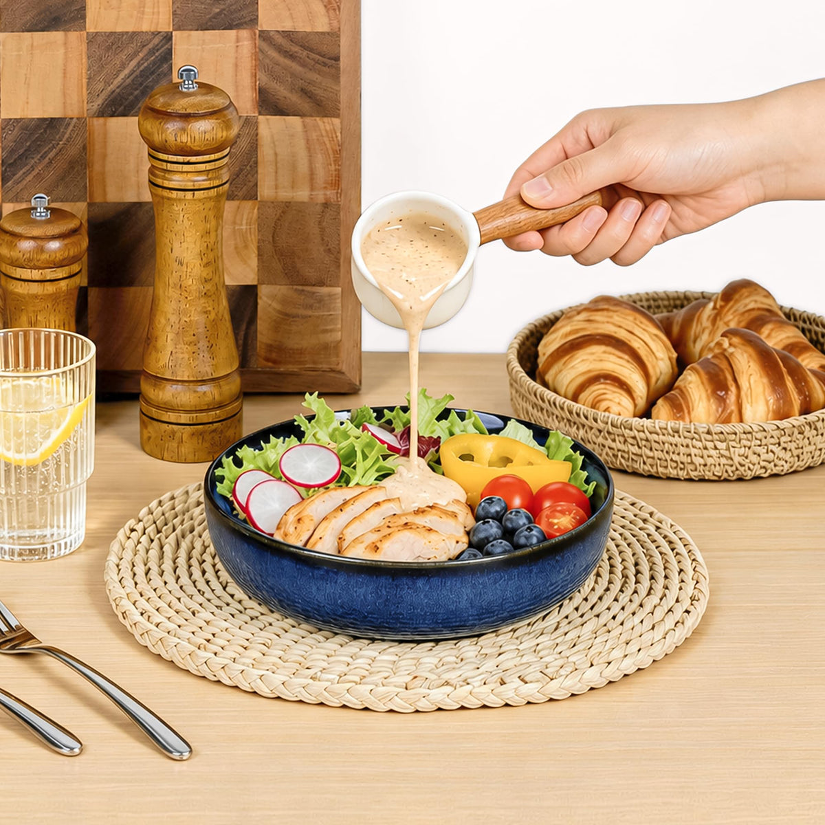 Blue Porcelain Pasta Bowls Set for 4 Y336360