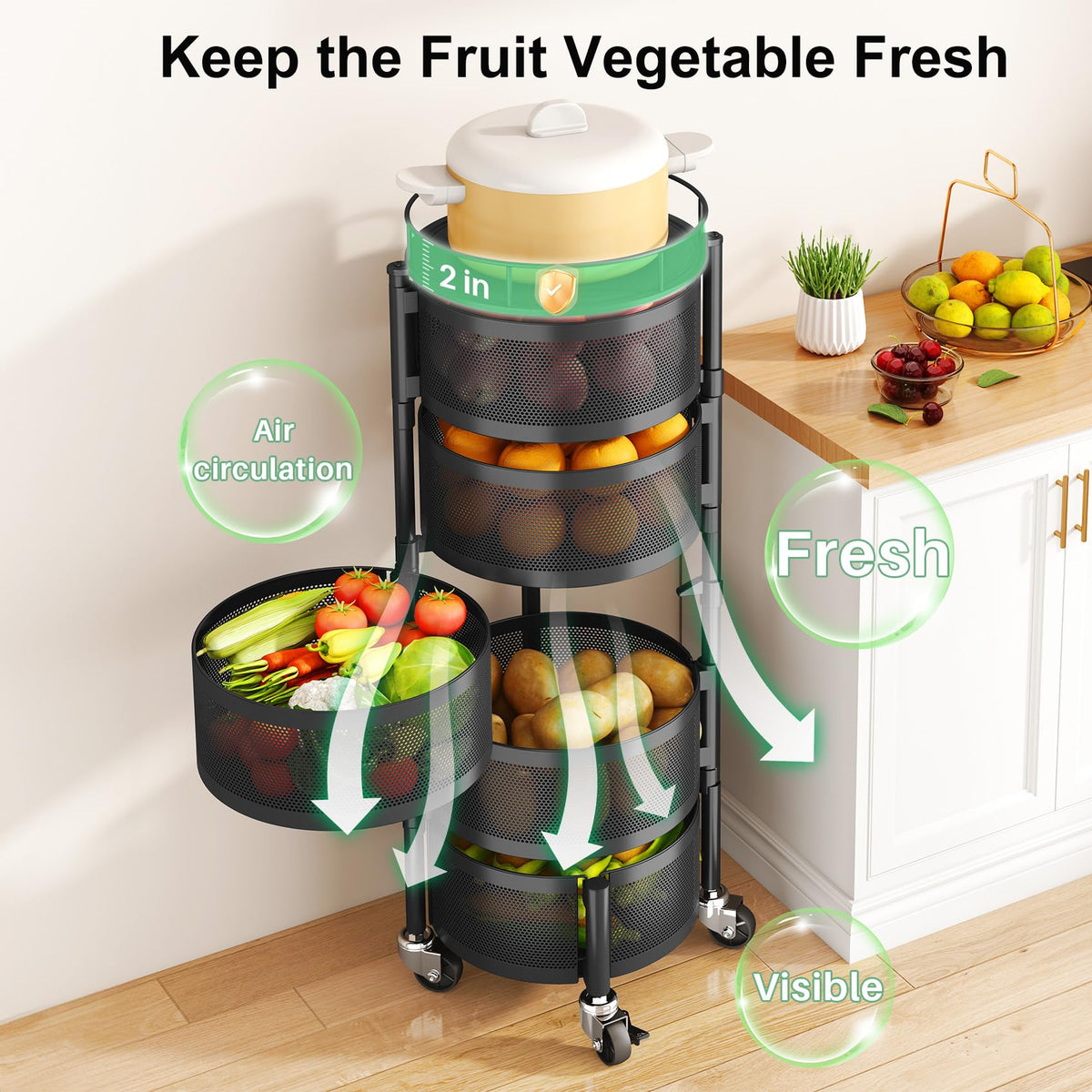 5 Tier Rotating Fruit Vegetable Basket Stand N1288