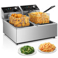 3400W 20.7QT Stainless Steel Electric Deep Fryer with 2 Removable Baskets W965