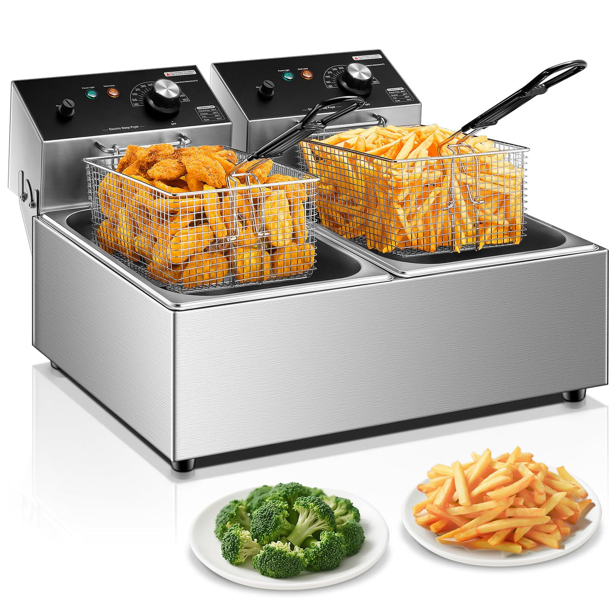 3400W 20.7QT Stainless Steel Electric Deep Fryer with 2 Removable Baskets W965