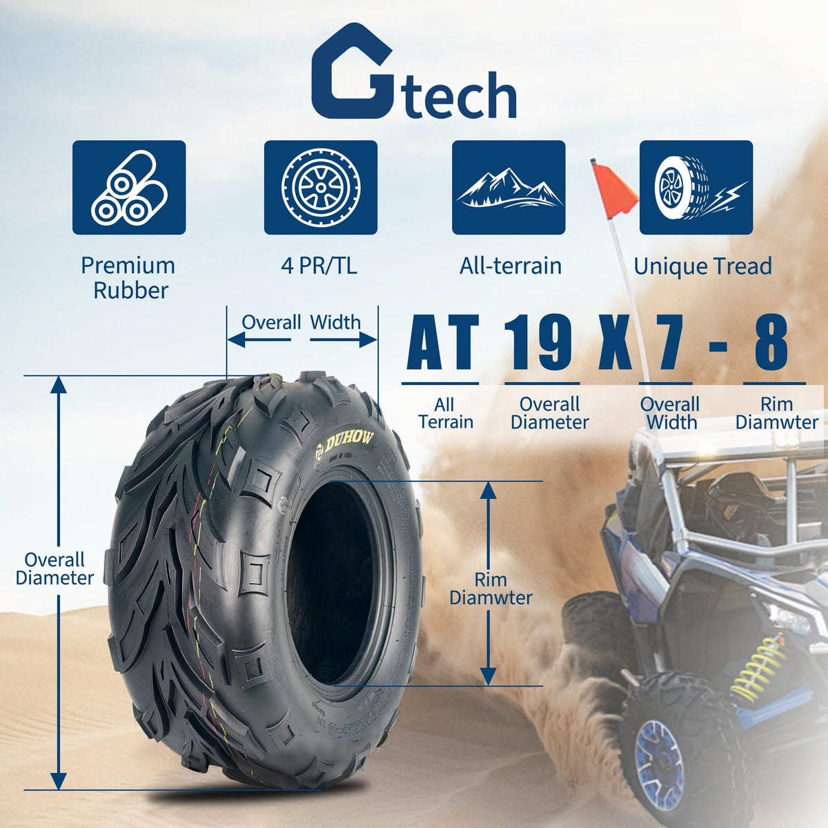 Set of 2 19x7-8 Tubeless ATV Tires B1133