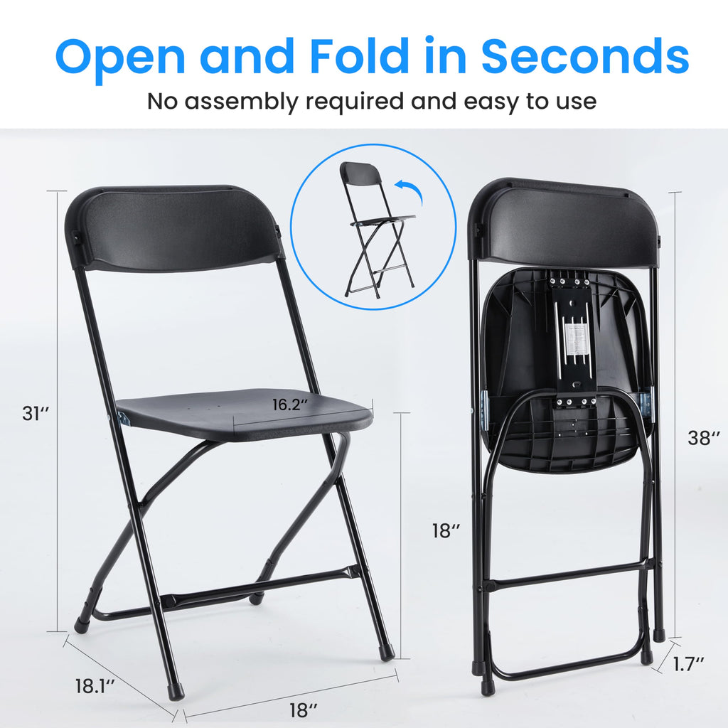 10 Pack Black Plastic Folding Chairs with Metal Frame Q990