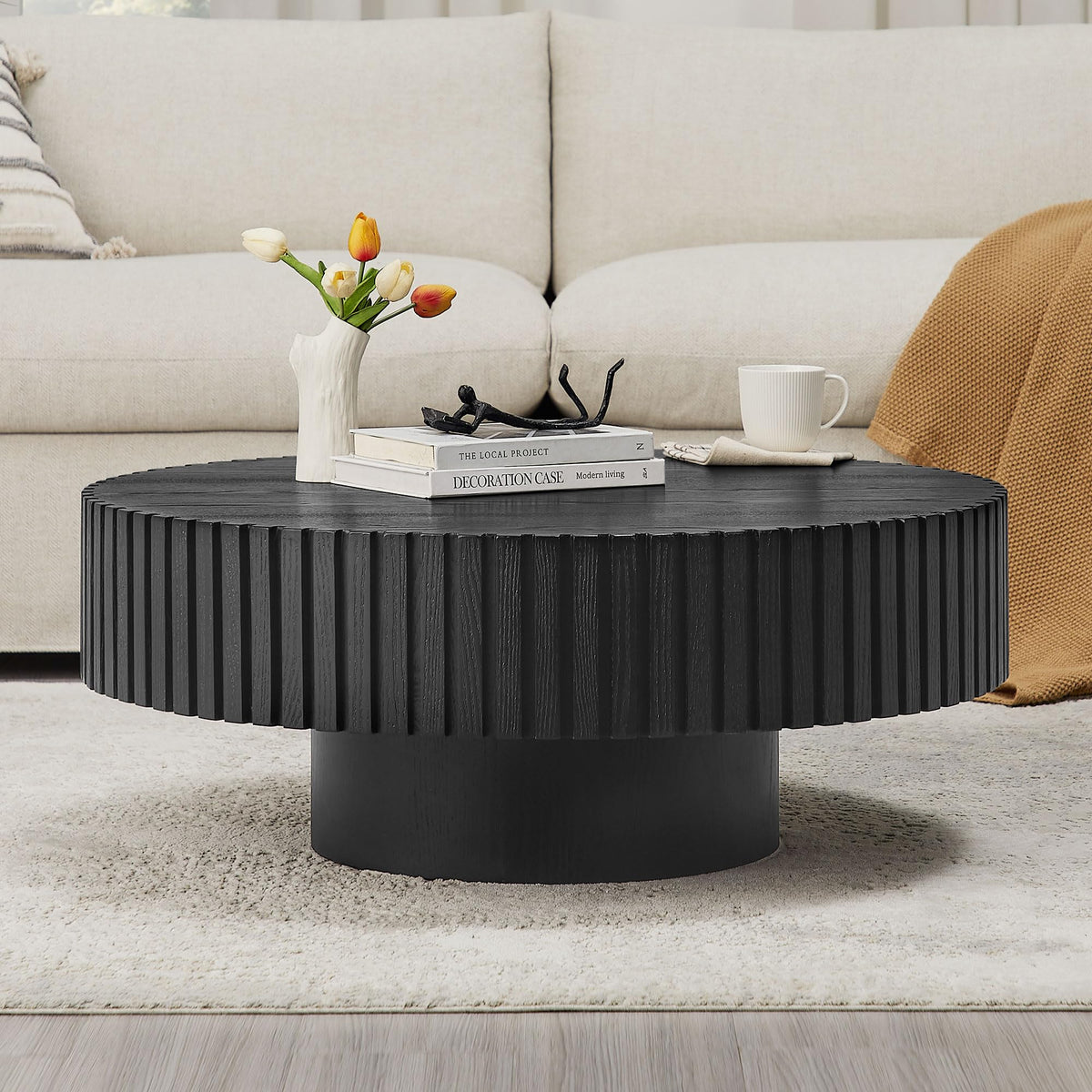 Black Round Coffee Table with Base L352