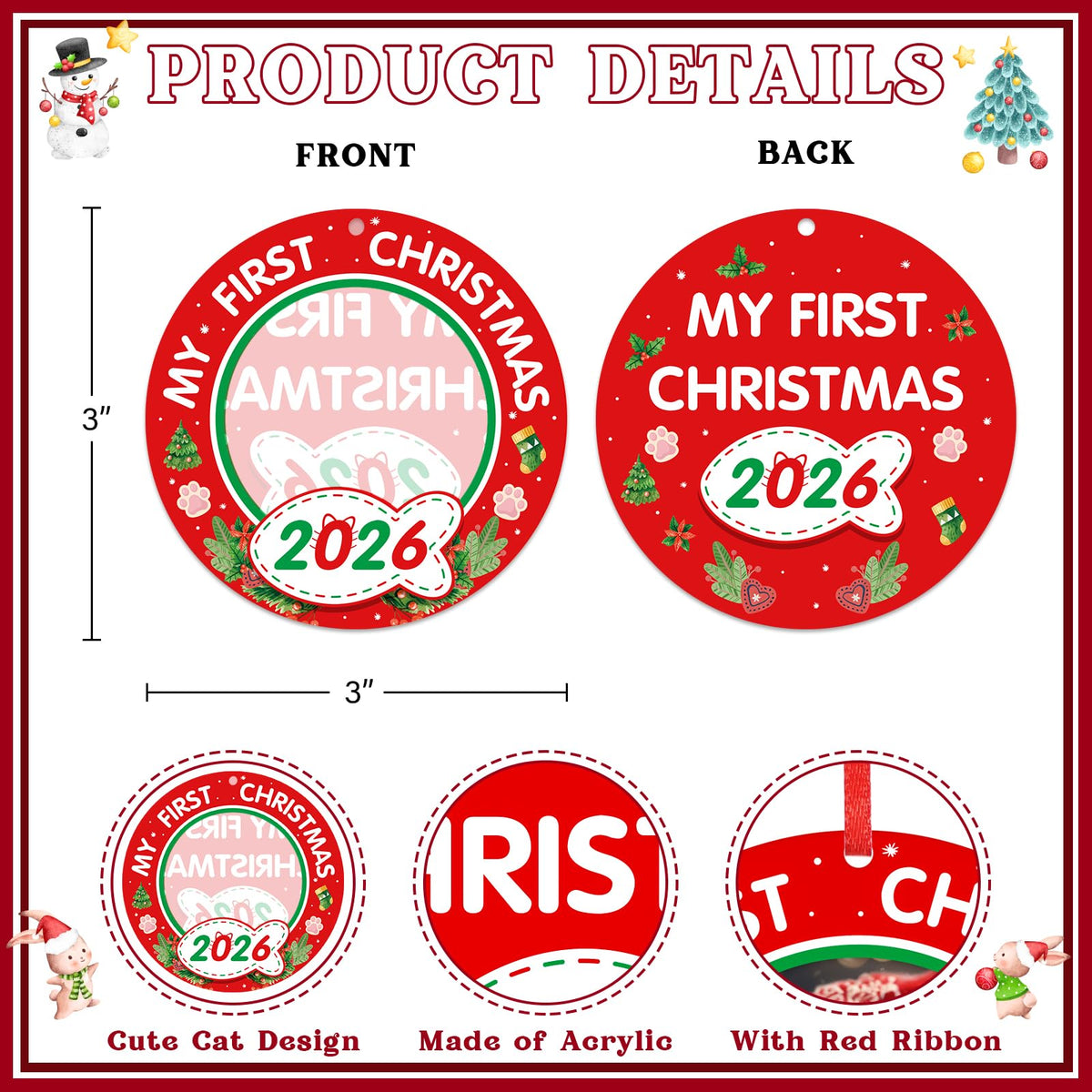 Personalized Picture Frame Cat's First Christmas Ornament 2026 M9199
