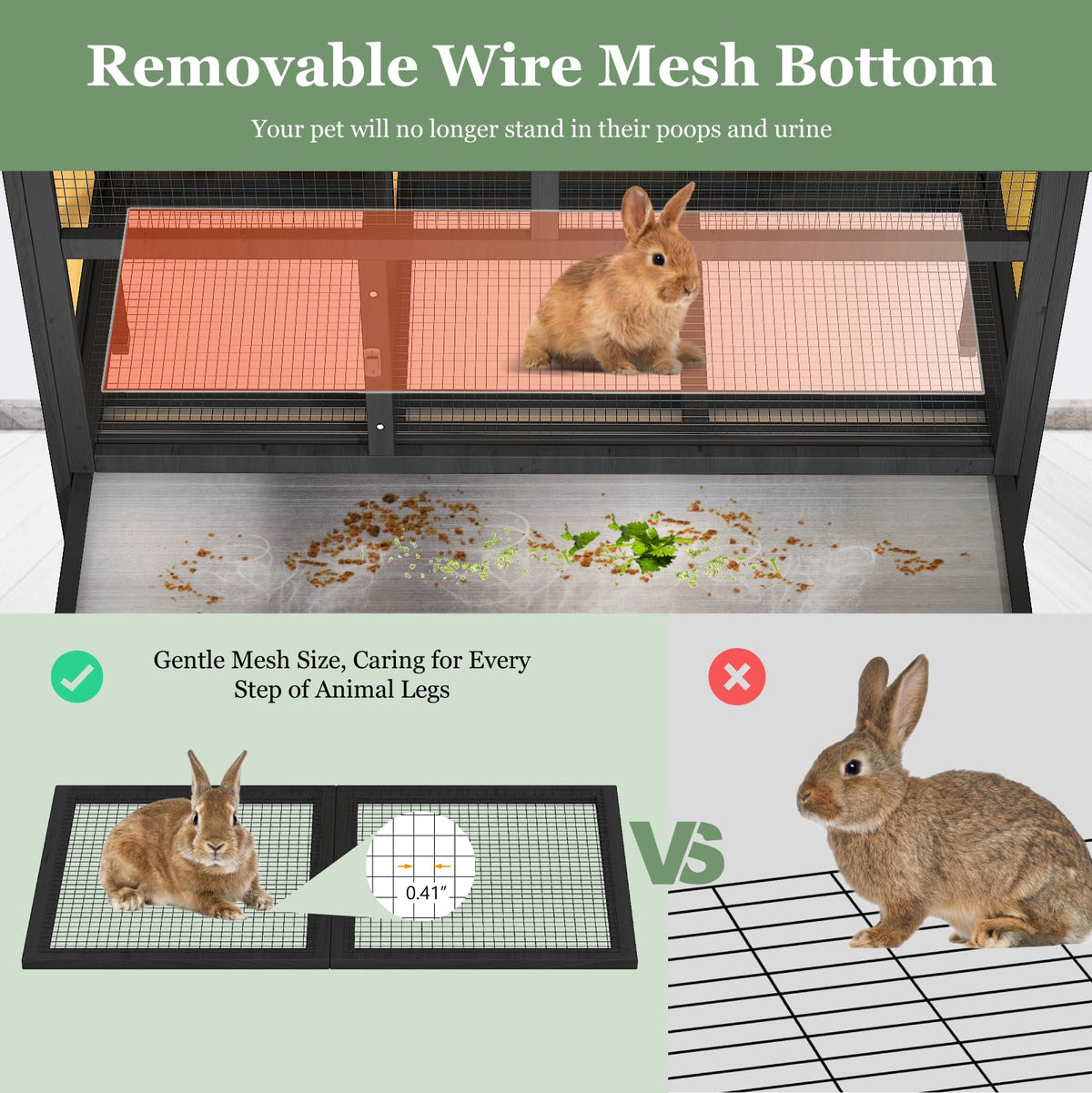 46.7" Wooden Rabbit Hutch with Removable Tray O3229
