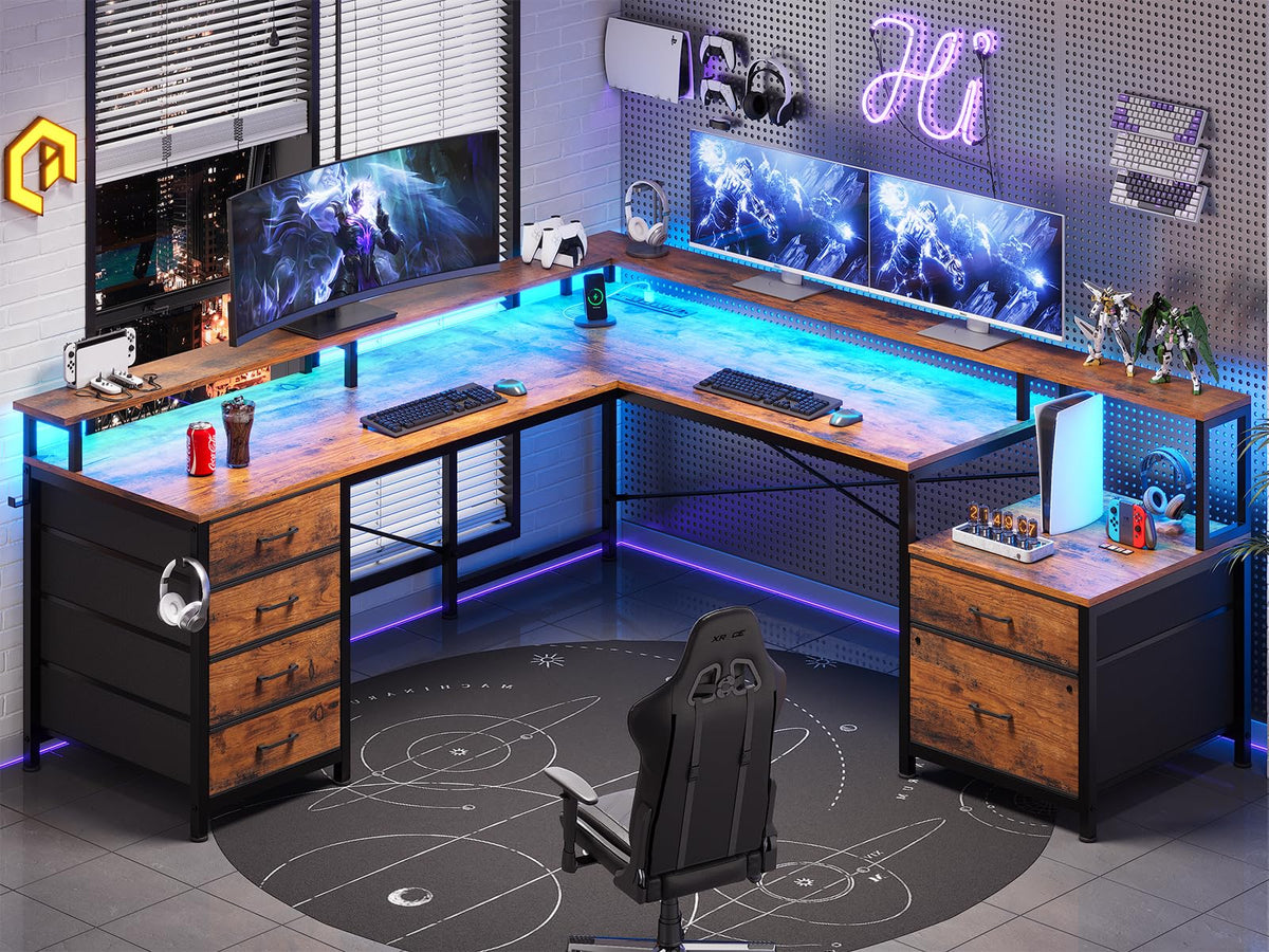 L Shaped Computer Desk with 6 Drawer S6396