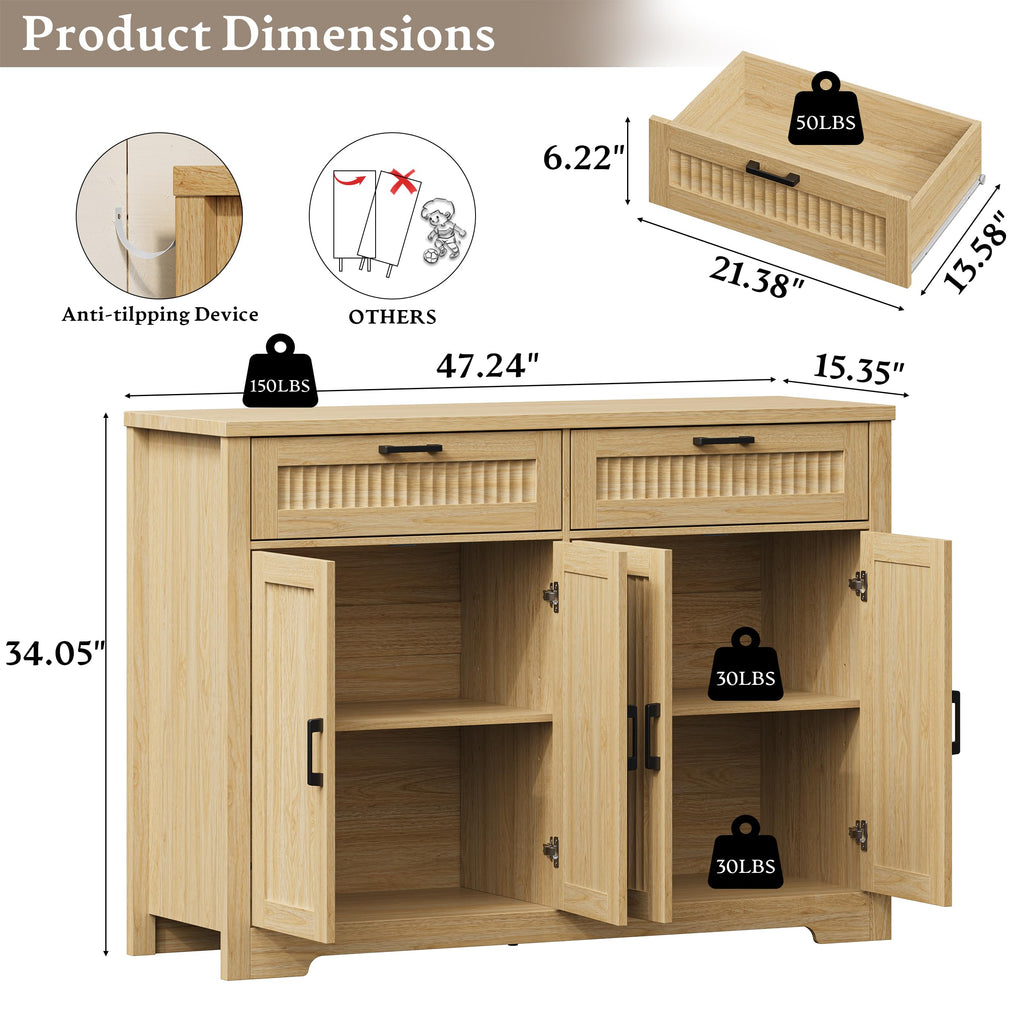 Fluted Buffet Sideboard Cabinet with Drawers D390885