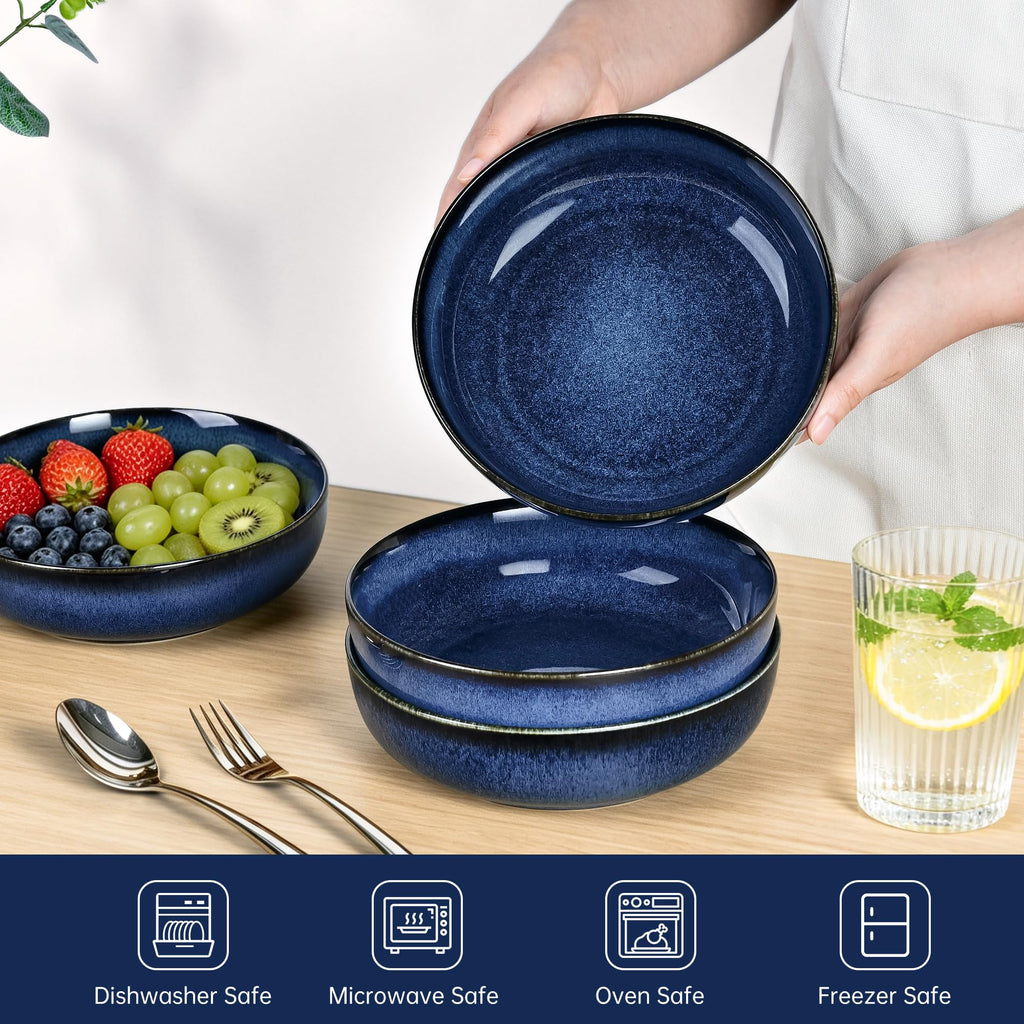 Blue Porcelain Pasta Bowls Set for 4 Y336360