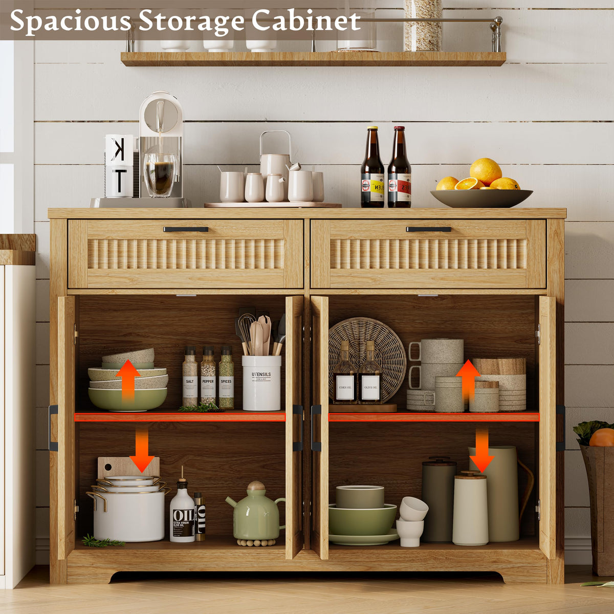 Fluted Buffet Sideboard Cabinet with Drawers D390885
