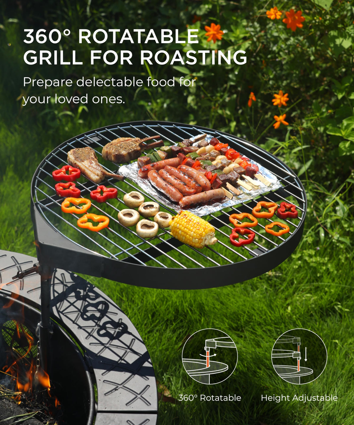 35 Inch Wood Burning Fire Pit with BBQ Grill S77714