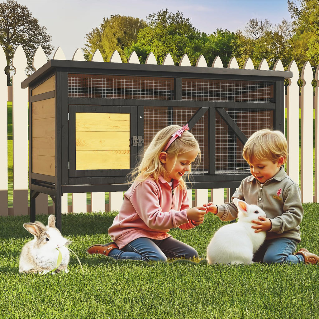 46.7" Wooden Rabbit Hutch with Removable Tray O3229