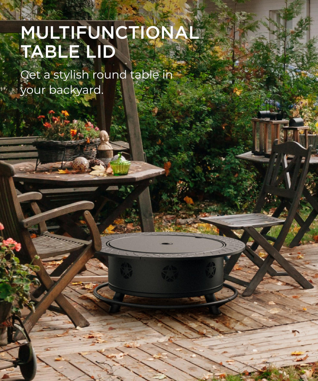 35 Inch Wood Burning Fire Pit with BBQ Grill S77714