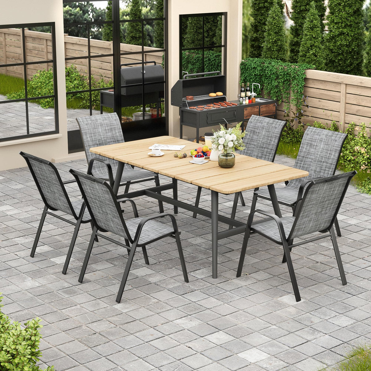 Grey Set of 4 Stackable Textilene Metal Patio Chairs D854950