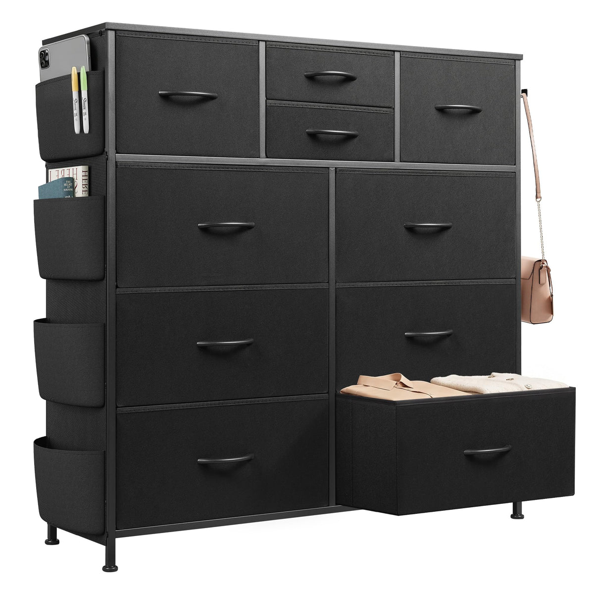 Black 10 Drawer Fabric Dresser D438047