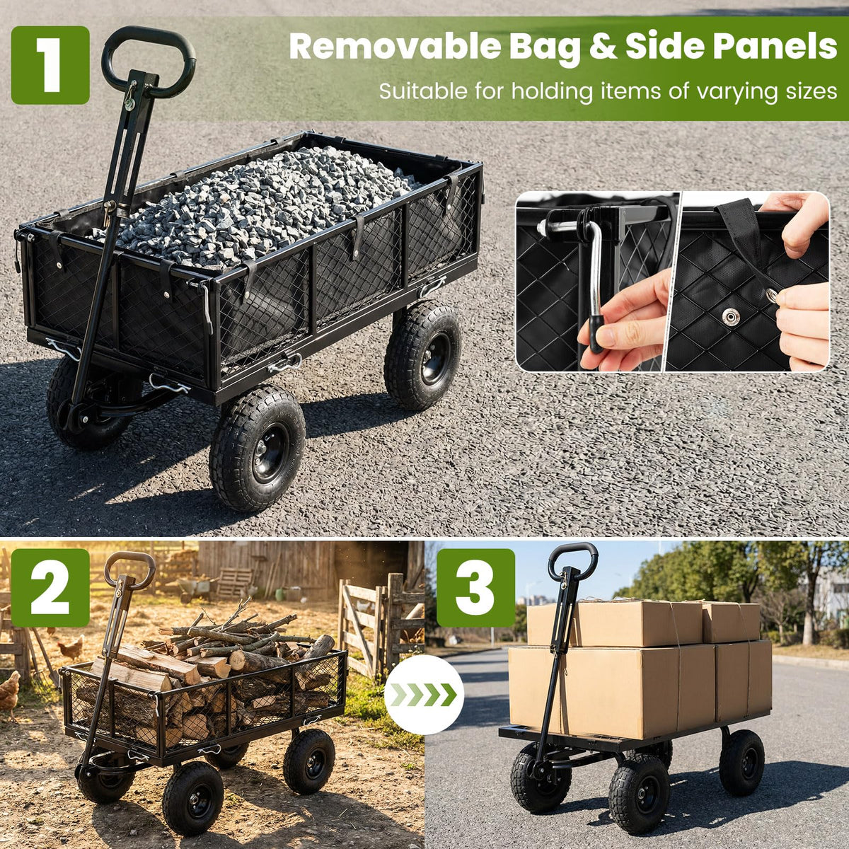 Heavy Duty Metal Garden Cart with Removable Liner H91877