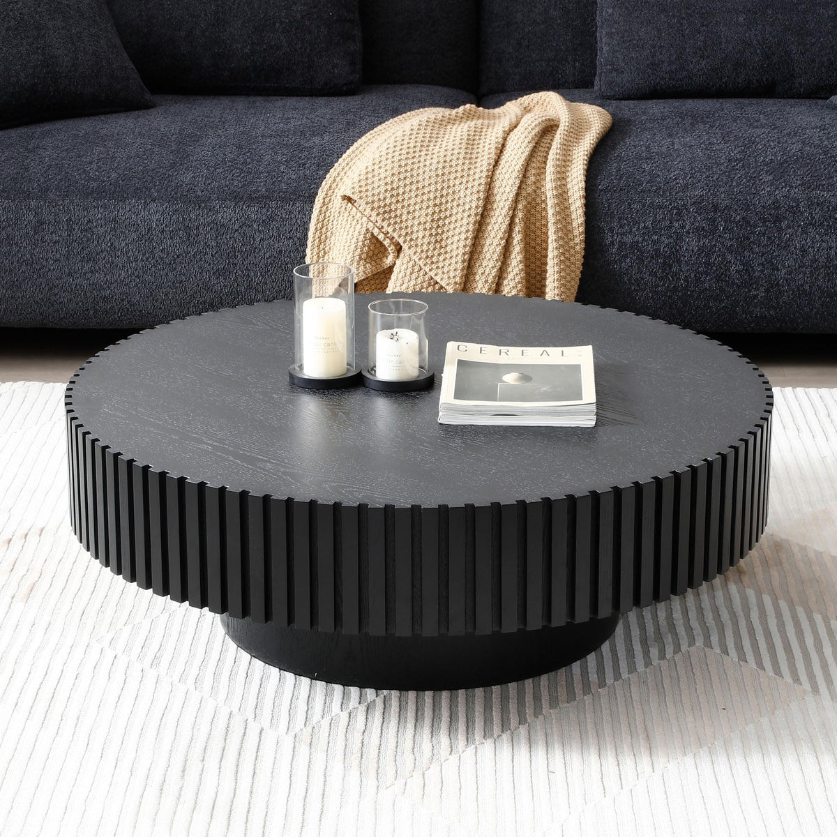 Black Round Coffee Table with Base L352