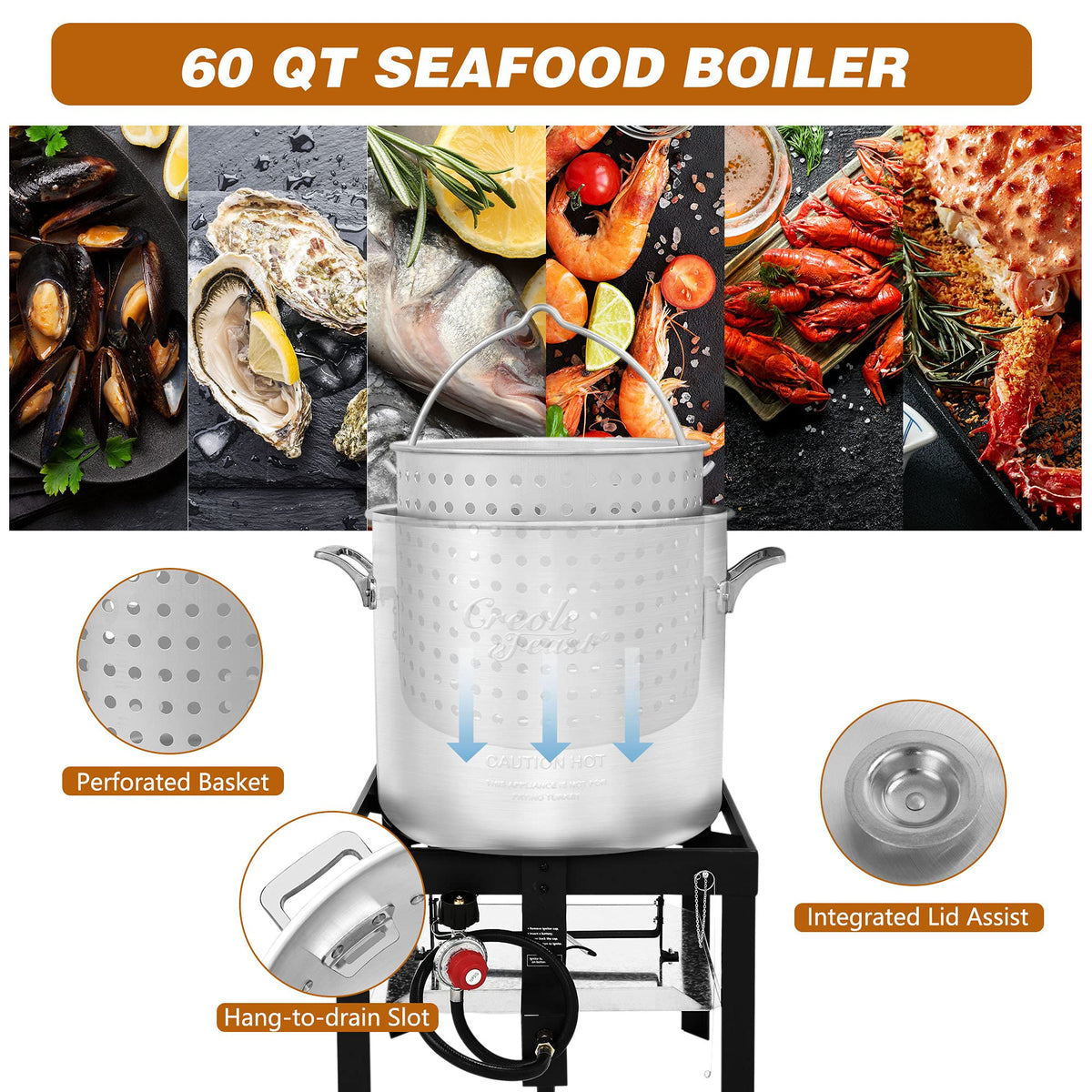 60 Qt. Seafood Boil Pot with Basket and Burner W4870