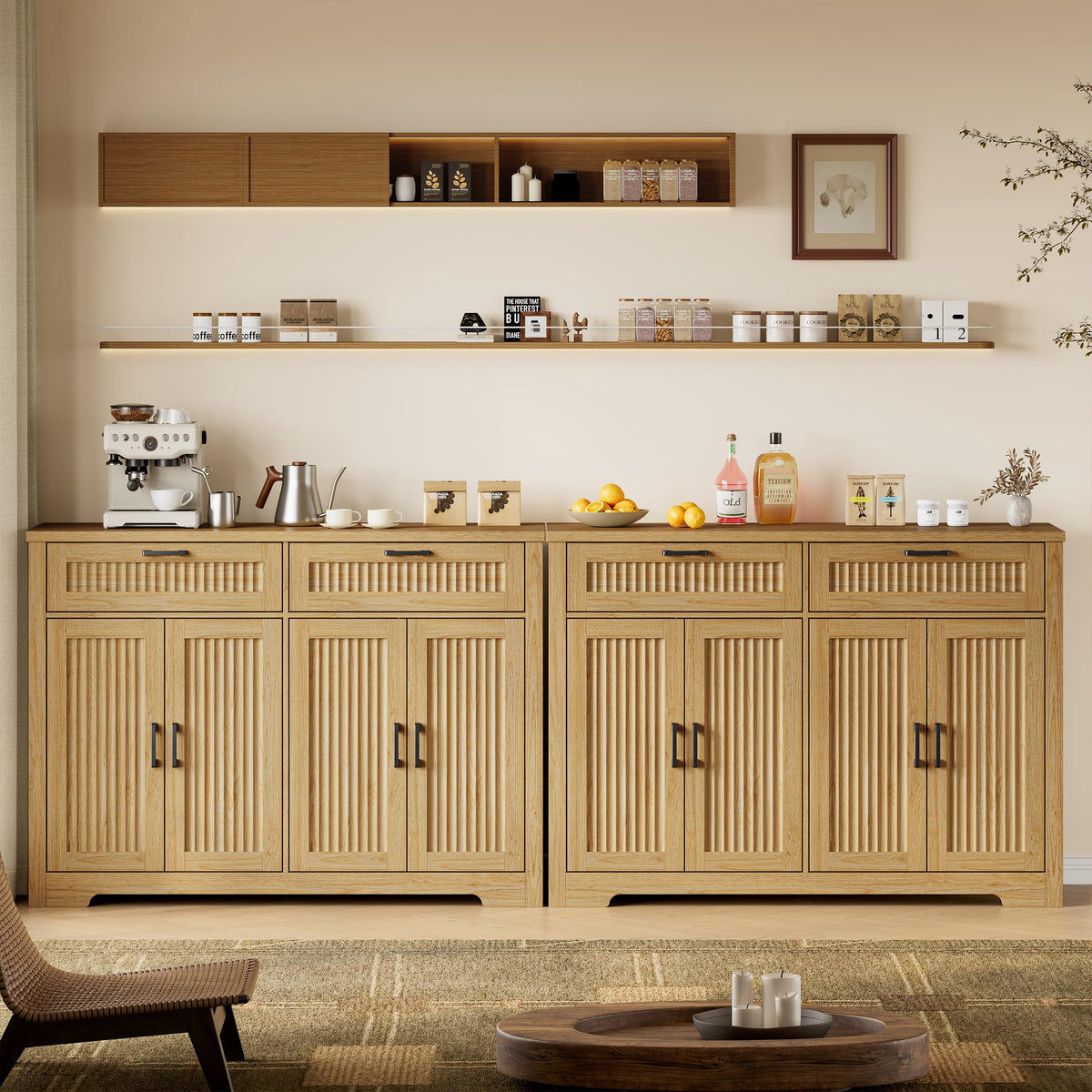 Fluted Buffet Sideboard Cabinet with Drawers D390885