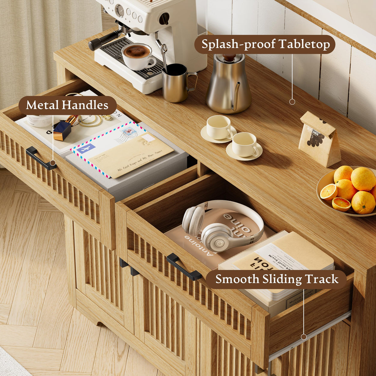 Fluted Buffet Sideboard Cabinet with Drawers D390885