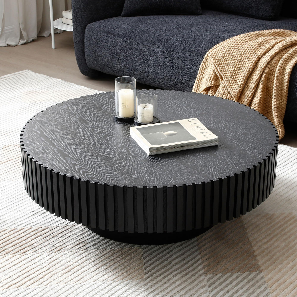 Black Round Coffee Table with Base L352