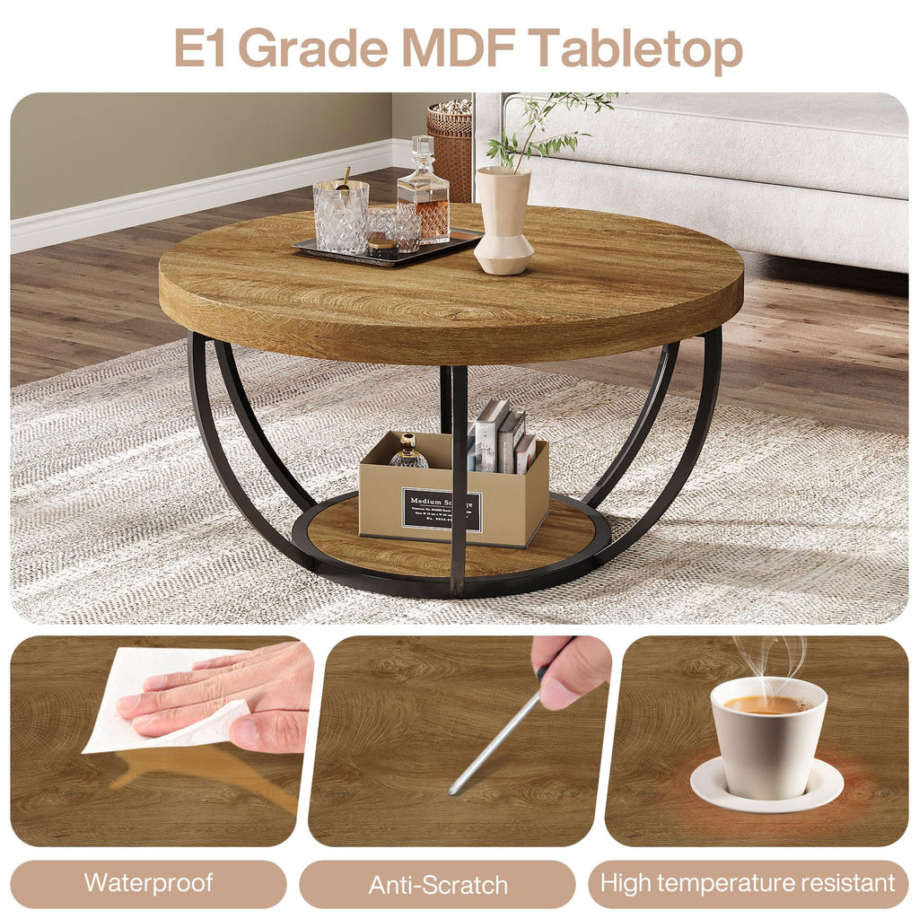 Round 2-Tier Wood Coffee Table with Storage S22084