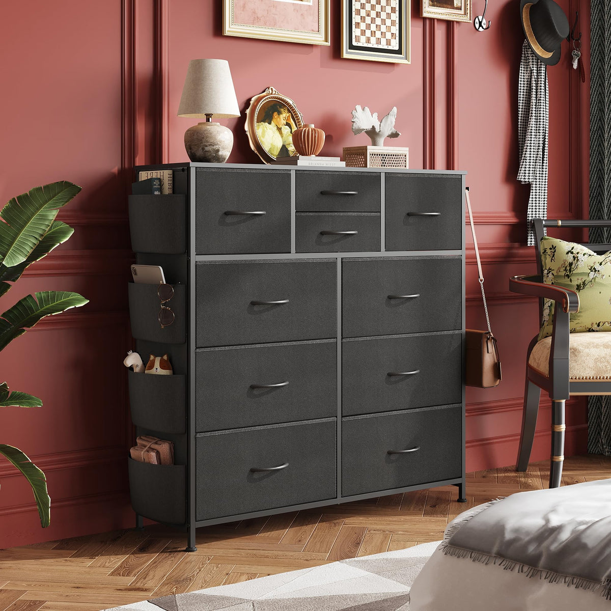 Black 10 Drawer Fabric Dresser D438047