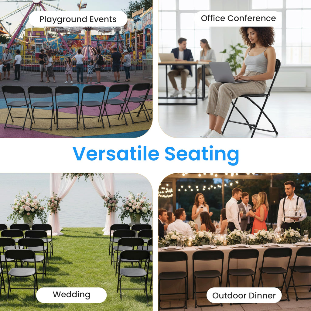 10 Pack Black Plastic Folding Chairs with Metal Frame Q990
