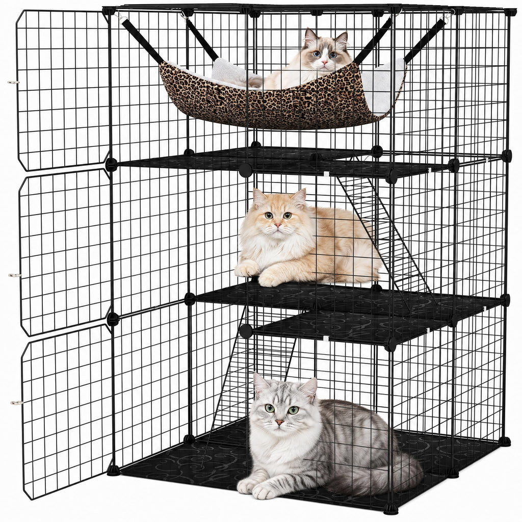 3-Tier Wire Metal Cat Enclosure with Hammock C921