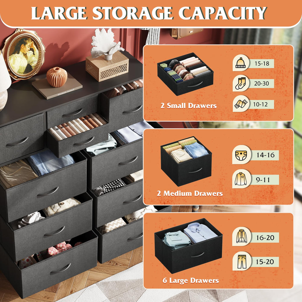 Black 10 Drawer Fabric Dresser D438047