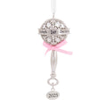 Silver Rattle with Pink Ribbon Christmas Ornament Z1159